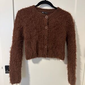 Zara brown fuzzy cardigan size small
